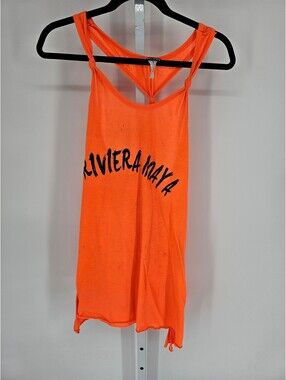VTG Y2K INGEAR Womens Sz S Loose Fit Athletic Tank Top Neon Orange Riviera Maya
